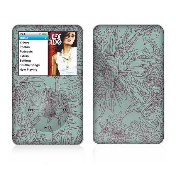 The Teal Aster Flower Lined Skin For The Apple iPod Classic