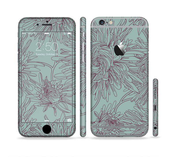 The Teal Aster Flower Lined Sectioned Skin Series for the Apple iPhone 6