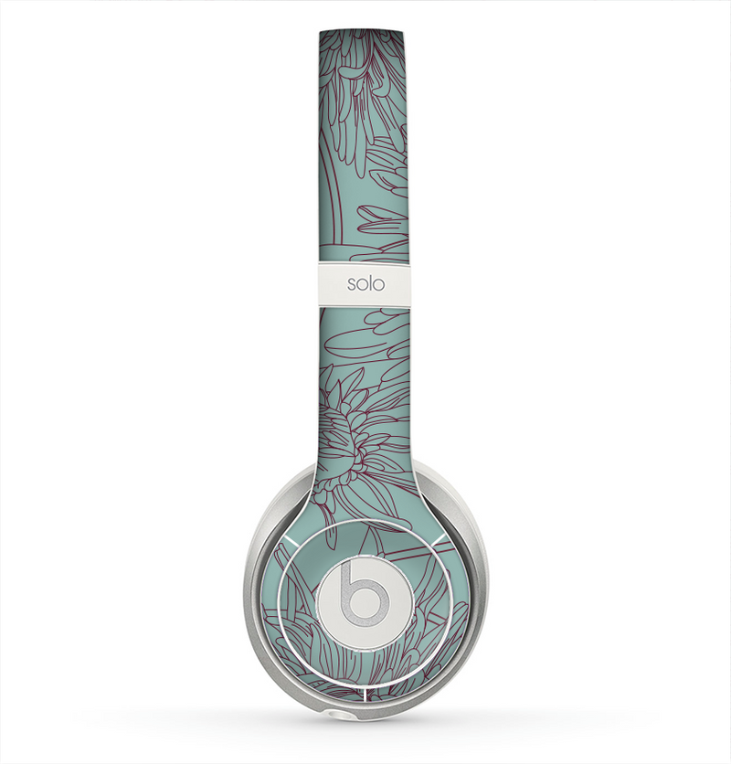 The Teal Aster Flower Lined Skin for the Beats by Dre Solo 2 Headphones