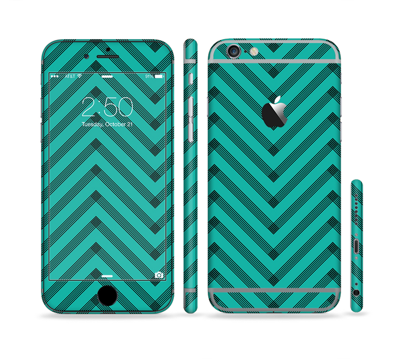 The Teal & Black Sketch Chevron Sectioned Skin Series for the Apple iPhone 6