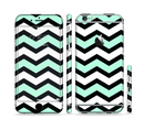 The Teal & Black Wide Chevron Pattern Sectioned Skin Series for the Apple iPhone 6