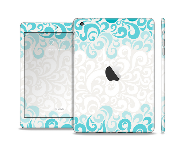 The Teal Blue & White Swirl Pattern Skin Set for the Apple iPad Mini 4