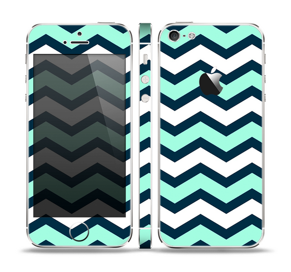 The Teal & Blue Wide Chevron Pattern Skin Set for the Apple iPhone 5