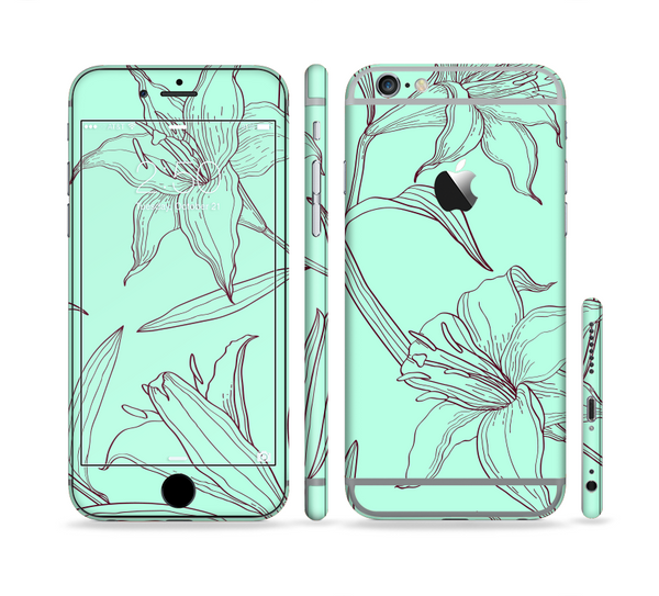 The Teal & Brown Thin Flower Pattern Sectioned Skin Series for the Apple iPhone 6 Plus