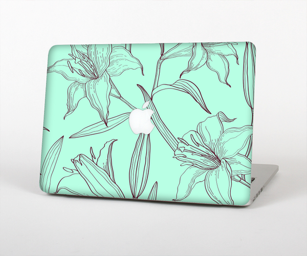 The Teal & Brown Thin Flower Pattern Skin Set for the Apple MacBook Air 13"