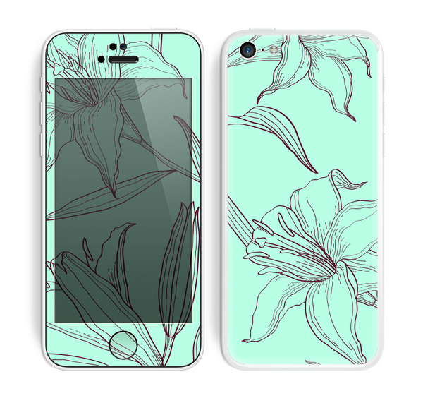 The Teal & Brown Thin Flower Pattern Skin for the Apple iPhone 5c