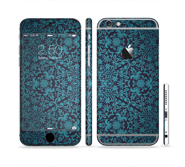 The Teal Floral Mirrored Pattern Sectioned Skin Series for the Apple iPhone 6 Plus