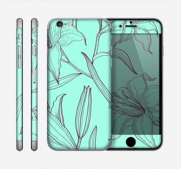 The Teal Flower pattern Sectioned Skin Series for the Apple iPhone 6s Plus