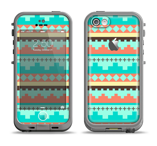 The Teal & Gold Tribal Ethic Geometric Pattern Apple iPhone 5c LifeProof Fre Case Skin Set