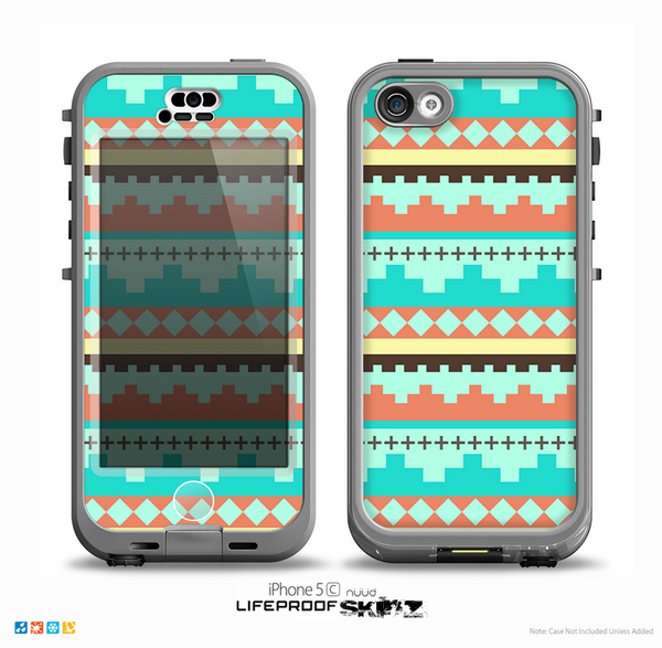 The Teal & Gold Tribal Ethic Geometric Pattern Skin for the iPhone 5c nüüd LifeProof Case