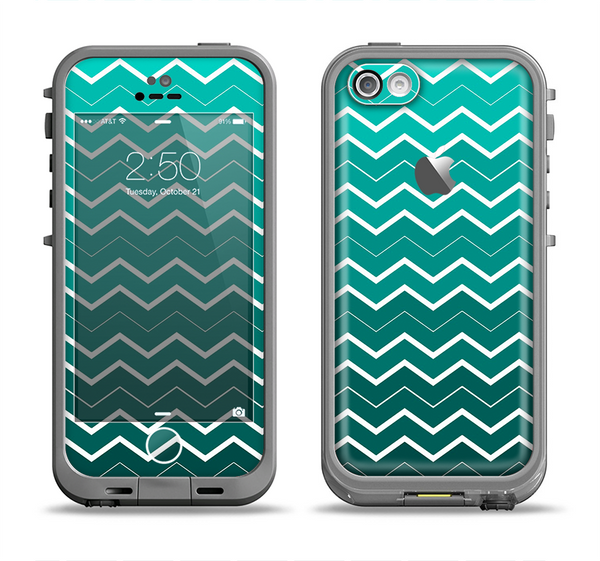The Teal Gradient Layered Chevron Apple iPhone 5c LifeProof Fre Case Skin Set