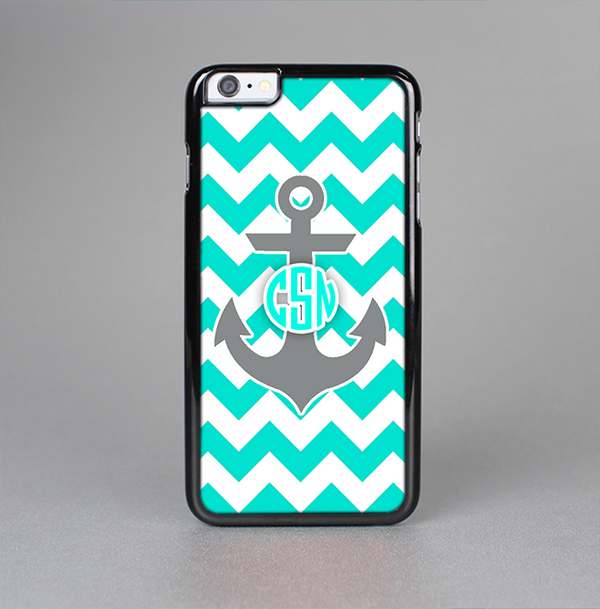 The Teal Green and Gray Monogram Anchor on Teal Chevron Skin-Sert Case for the Apple iPhone 6 Plus