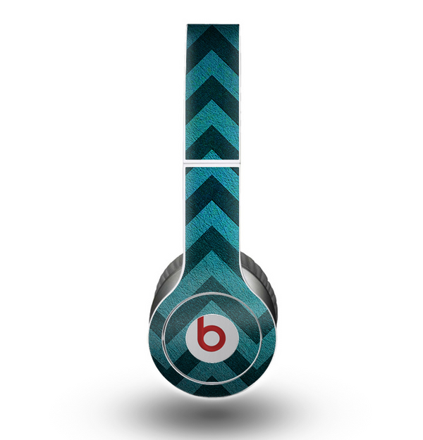The Teal Grunge Chevron Pattern Skin for the Beats by Dre Original Solo-Solo HD Headphones