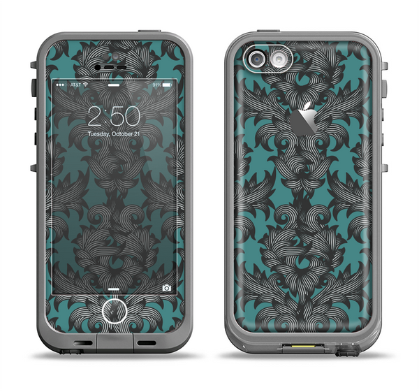 The Teal Leaf Foliage Pattern Apple iPhone 5c LifeProof Fre Case Skin Set