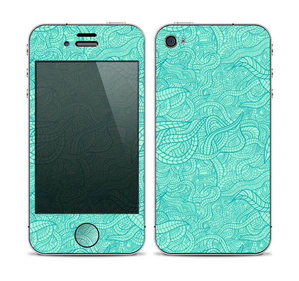 The Teal Leaf Laced Pattern Skin for the Apple iPhone 4-4s