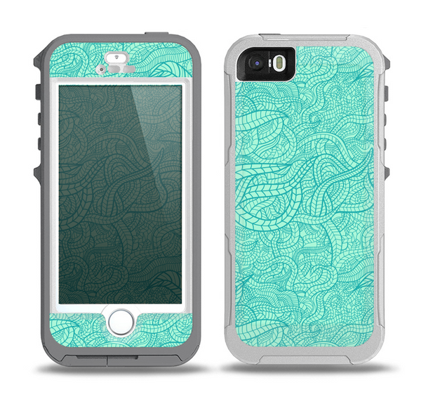 The Teal Leaf Laced Pattern Skin for the iPhone 5-5s OtterBox Preserver WaterProof Case