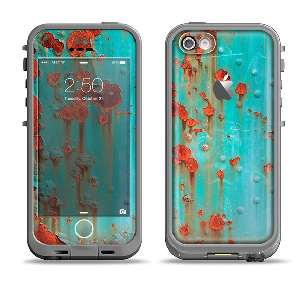 The Teal Painted Rustic Metal Apple iPhone 5c LifeProof Fre Case Skin Set