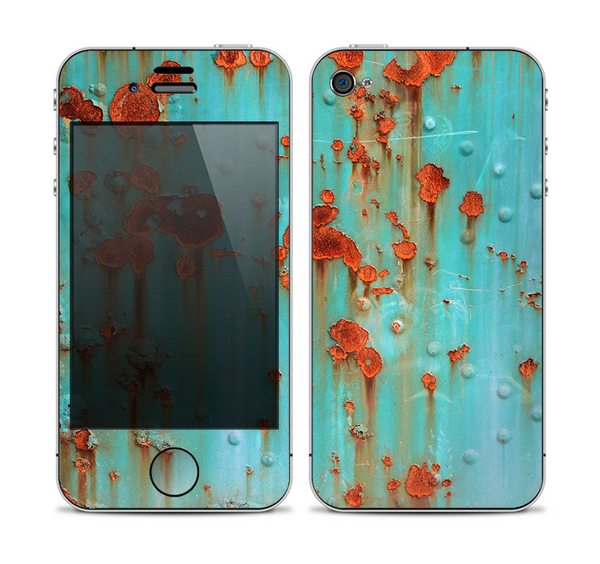 The Teal Painted Rustic Metal Skin for the Apple iPhone 4-4s