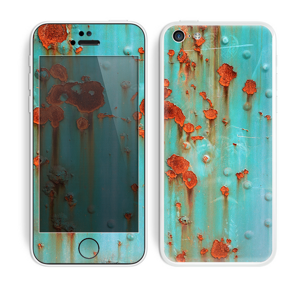 The Teal Painted Rustic Metal Skin for the Apple iPhone 5c