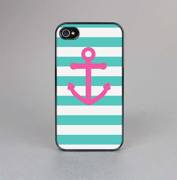The Teal Striped Pink Anchor Skin-Sert for the Apple iPhone 4-4s Skin-Sert Case