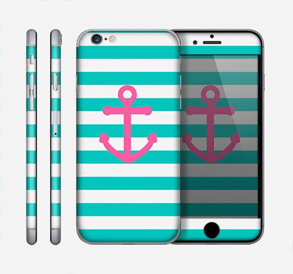 The Teal Striped Pink Anchor Skin for the Apple iPhone 6 Plus