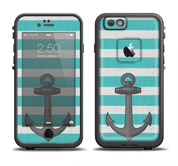 The Teal Stripes with Gray Nautical Anchor Apple iPhone 6/6s LifeProof Fre Case Skin Set