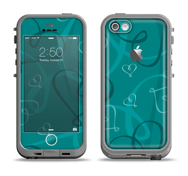 The Teal Swirly Vector Love Hearts Apple iPhone 5c LifeProof Fre Case Skin Set