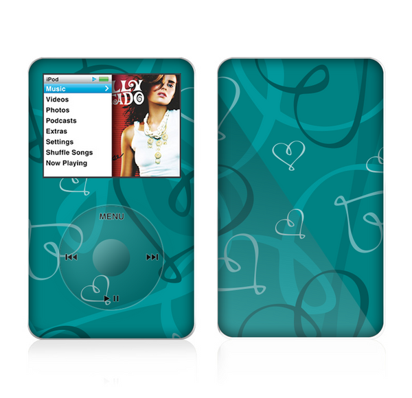 The Teal Swirly Vector Love Hearts Skin For The Apple iPod Classic