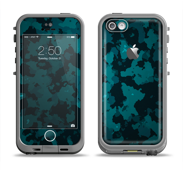 The Teal Vector Camo Apple iPhone 5c LifeProof Fre Case Skin Set