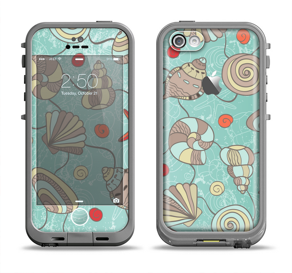 The Teal Vintage Seashell Pattern Apple iPhone 5c LifeProof Fre Case Skin Set