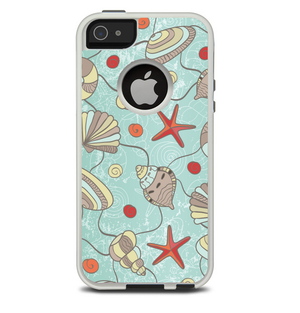 The Teal Vintage Seashell Pattern Skin For The iPhone 5-5s Otterbox Commuter Case