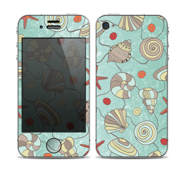 The Teal Vintage Seashell Pattern Skin for the Apple iPhone 4-4s