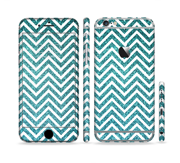 The Teal & White  Sharp Glitter Print Chevron Sectioned Skin Series for the Apple iPhone 6