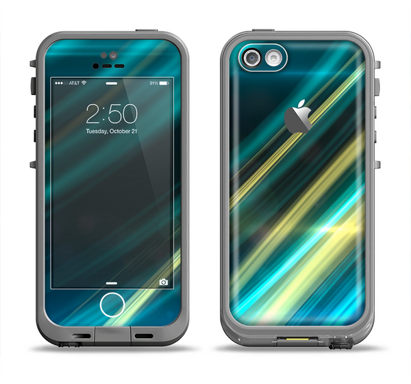 The Teal & Yellow Abstract Glowing Lines Apple iPhone 5c LifeProof Fre Case Skin Set