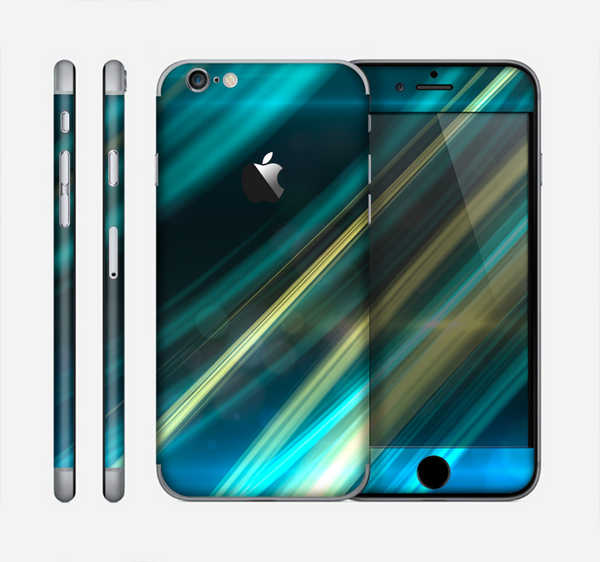 The Teal & Yellow Abstract Glowing Lines Skin for the Apple iPhone 6