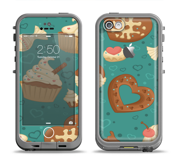 The Teal and Brown Dessert iCons Apple iPhone 5c LifeProof Fre Case Skin Set