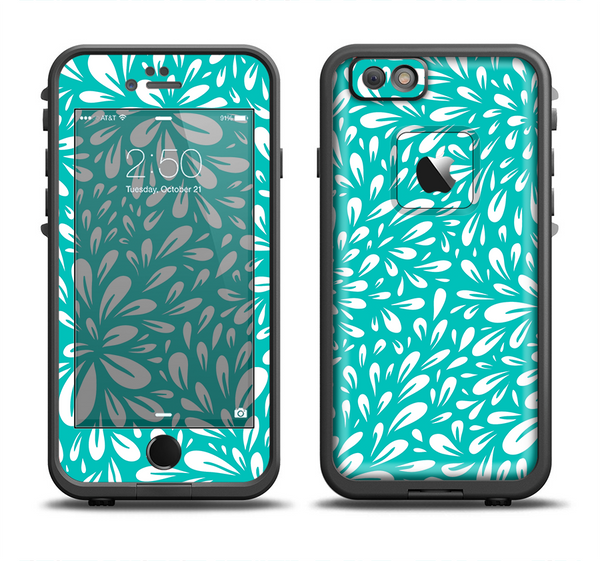 The Teal and White Floral Sprout Apple iPhone 6/6s LifeProof Fre Case Skin Set