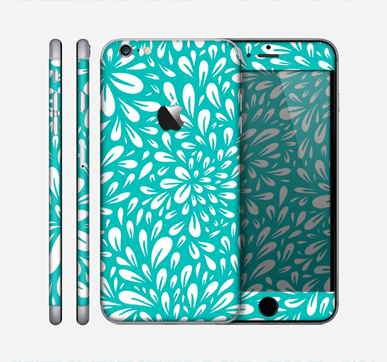 The Teal and White Floral Sprout Skin for the Apple iPhone 6 Plus