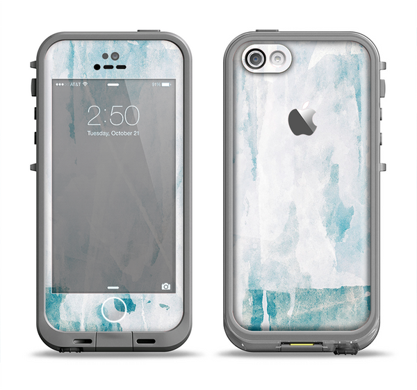 The Teal and White WaterColor Panel Apple iPhone 5c LifeProof Fre Case Skin Set