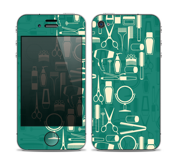 The Teal and Yellow Beauty Product Icons Skin for the Apple iPhone 4-4s
