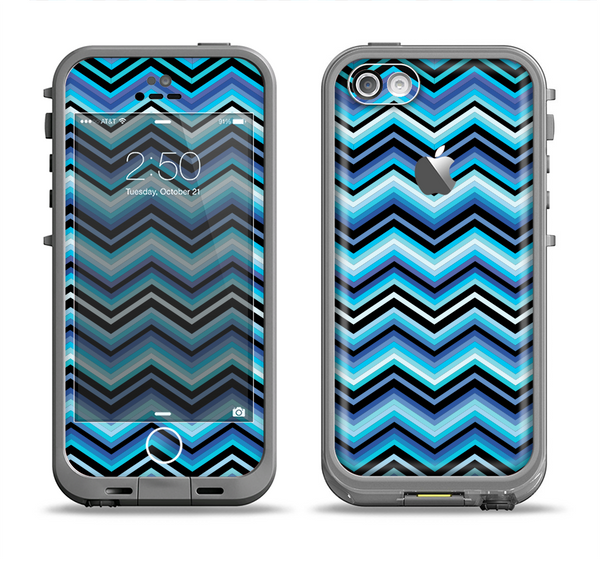 The Thin Striped Blue Layered Chevron Pattern Apple iPhone 5c LifeProof Fre Case Skin Set