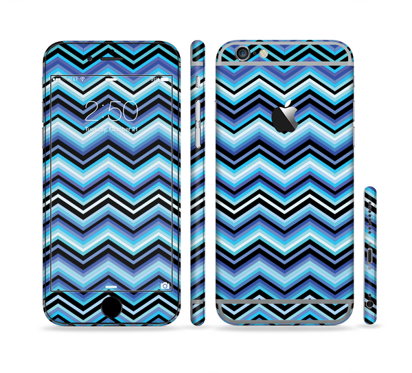 The Thin Striped Blue Layered Chevron Pattern Sectioned Skin Series for the Apple iPhone 6