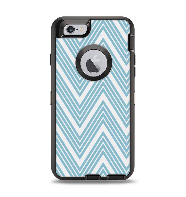 The Three-Lined Blue & White Chevron Pattern Apple iPhone 6 Otterbox Defender Case Skin Set
