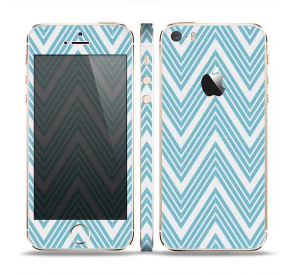 The Three-Lined Blue & White Chevron Pattern Skin Set for the Apple iPhone 5s