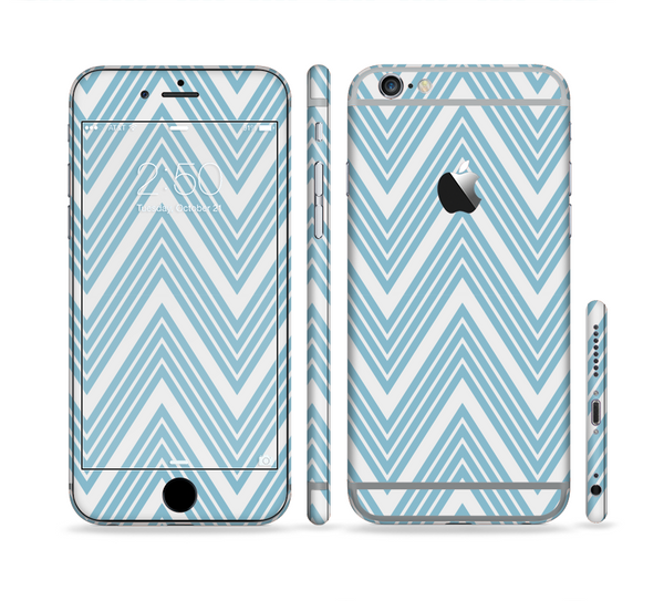 The Three-Lined Blue & White Chevron Pattern Sectioned Skin Series for the Apple iPhone 6
