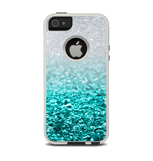 The Aqua Blue & Silver Glimmer Fade Apple iPhone 5-5s Otterbox Commuter Case Skin Set