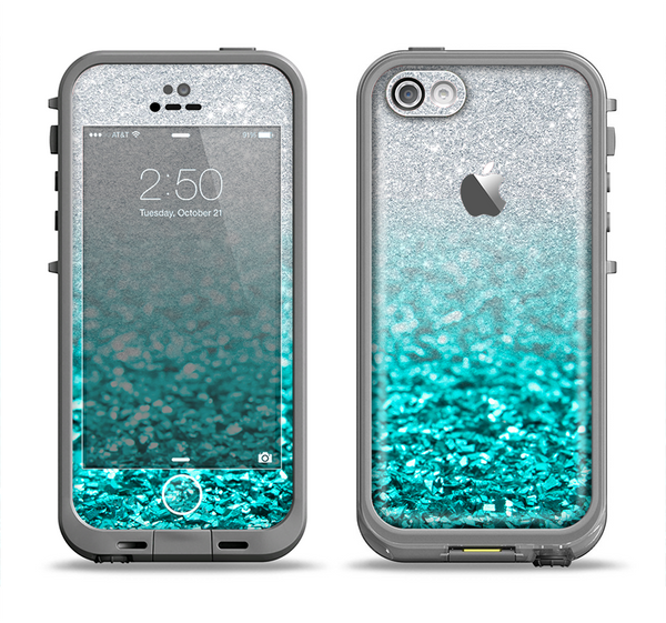 The Aqua Blue & Silver Glimmer Fade Apple iPhone 5c LifeProof Fre Case Skin Set