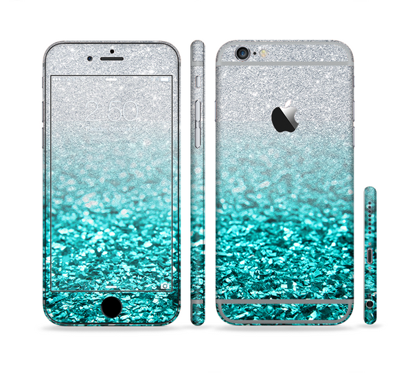 The Aqua Blue & Silver Glimmer Fade Sectioned Skin Series for the Apple iPhone 6 Plus