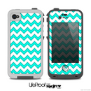 The Aqua Blue & White Chevron Pattern Skin for the iPhone 4-4s LifeProof Case