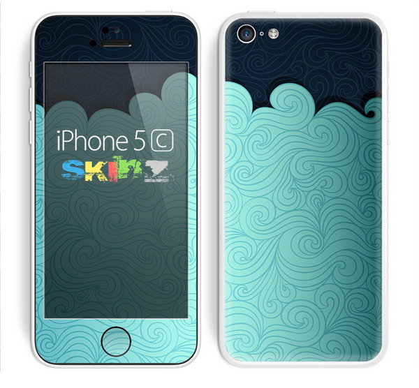 The Aqua Green Abstract Swirls with Dark Skin for the Apple iPhone 5c